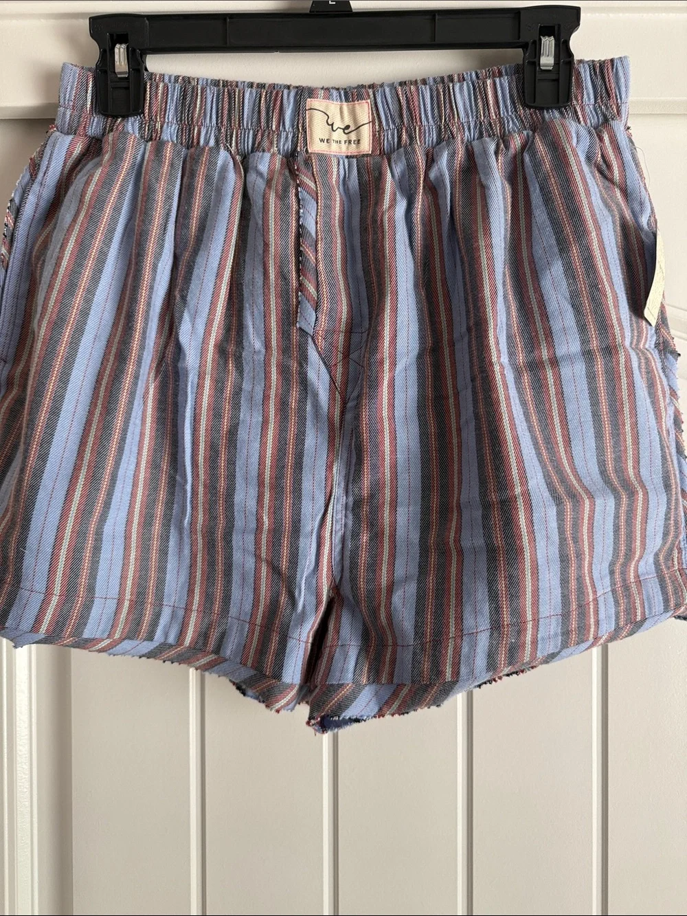 Free People Day to Day Flannel Boxer Shorts Blue Combo
